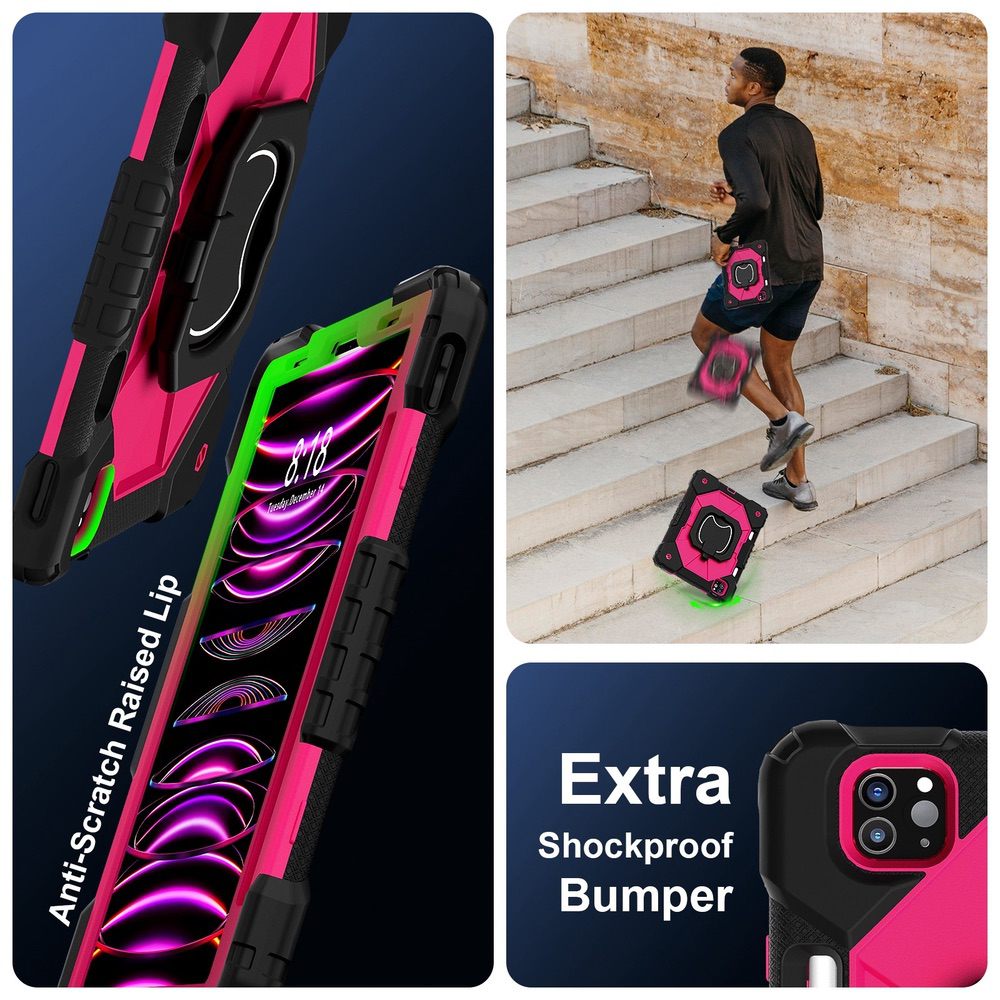 iPad Air 5 2022 / iPad Air 4 2020 Case With Pen Slot & Shoulder Strap - Black Rose Red