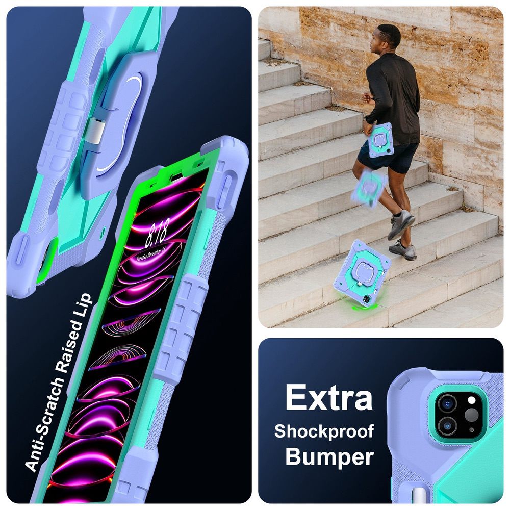 iPad Air 5 2022 / iPad Air 4 2020 Case With Pen Slot & Strap - Purple Mint Green