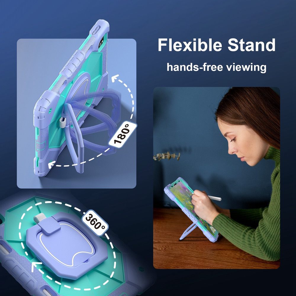 iPad Air 5 2022 / iPad Air 4 2020 Case With Pen Slot & Strap - Purple Mint Green