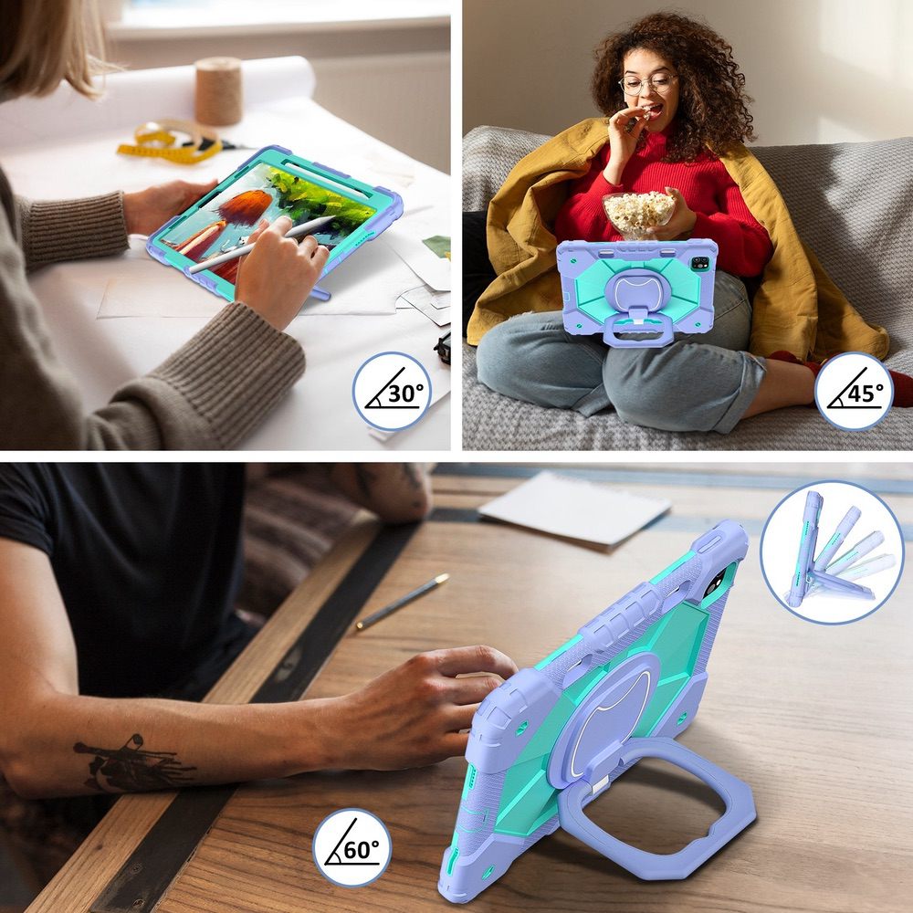 iPad Air 5 2022 / iPad Air 4 2020 Case With Pen Slot & Strap - Purple Mint Green