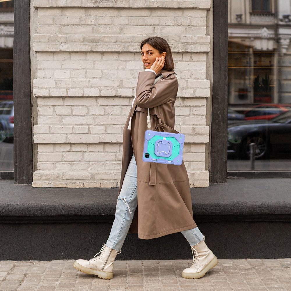 iPad Air 5 2022 / iPad Air 4 2020 Case With Pen Slot & Strap - Purple Mint Green