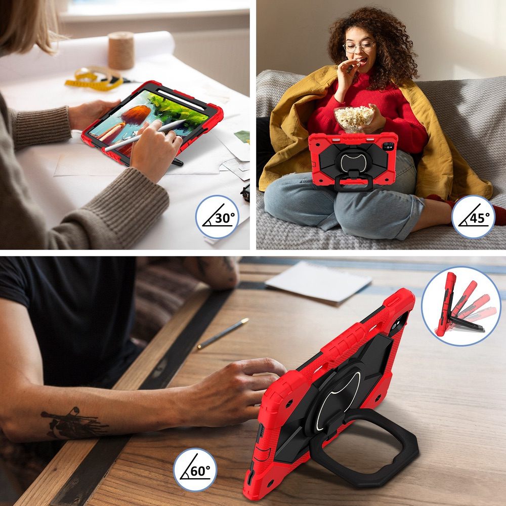 iPad Air 5 2022 / iPad Air 4 2020 Case With Pen Slot & Strap - Red Black