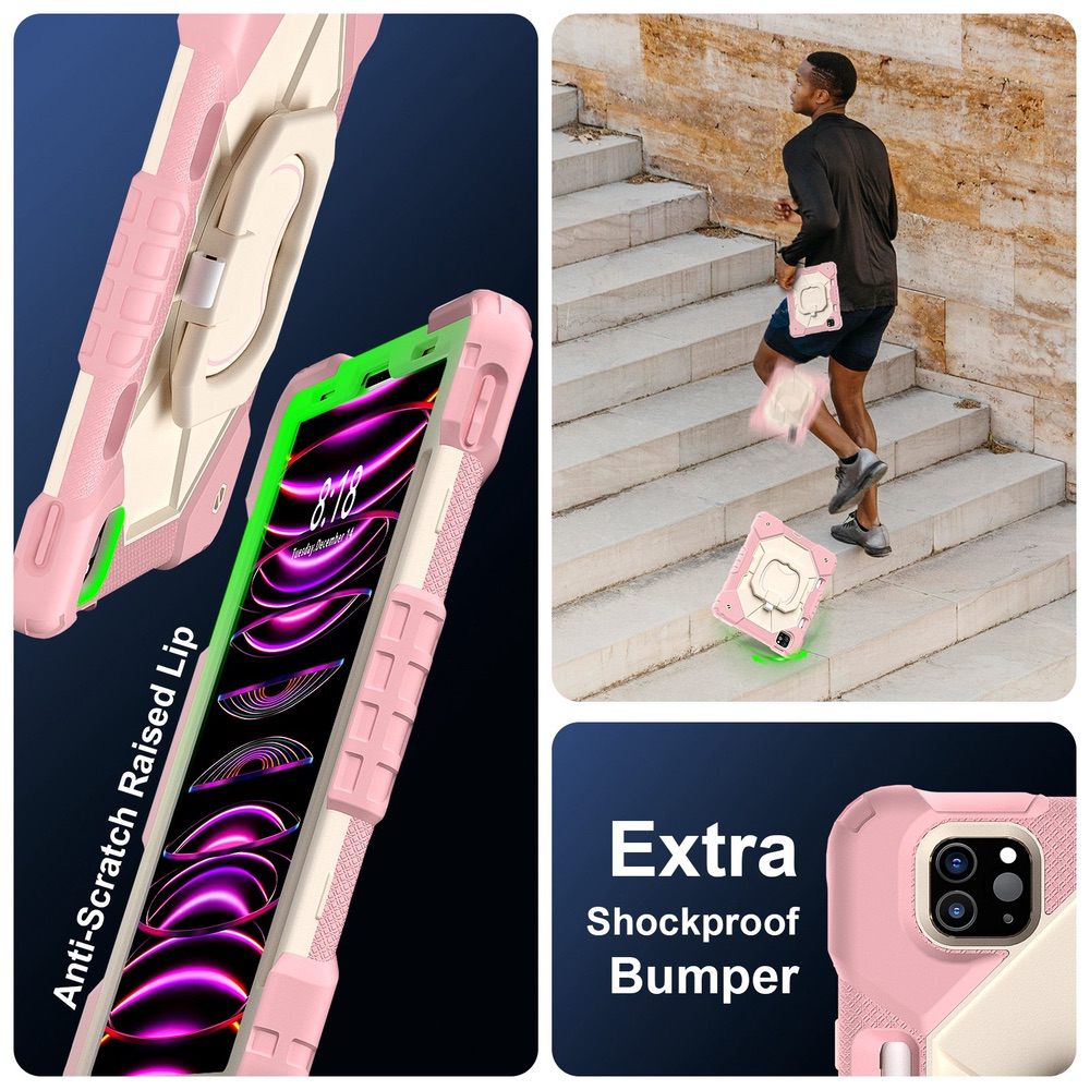 iPad Air 5 2022 / iPad Air 4 2020 Case With Pen Slot & Strap - Rose Gold Beige