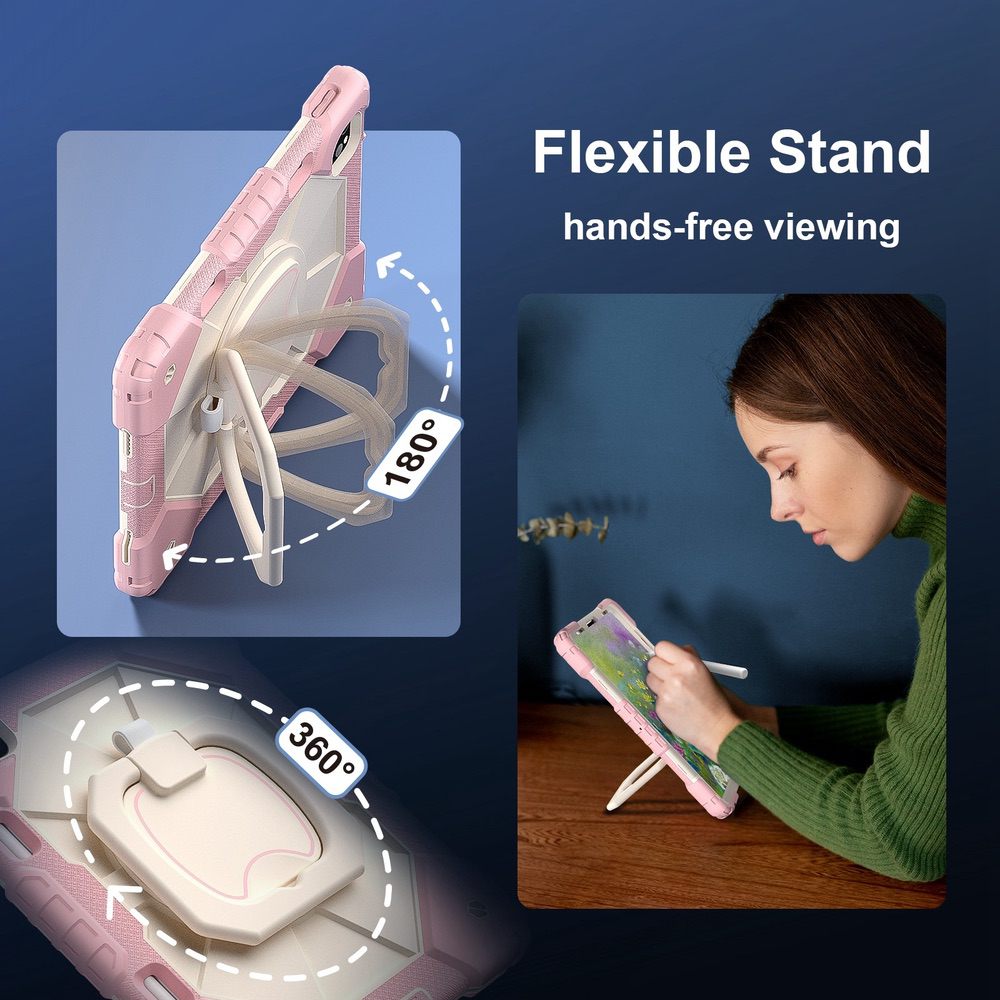 iPad Air 5 2022 / iPad Air 4 2020 Case With Pen Slot & Strap - Rose Gold Beige