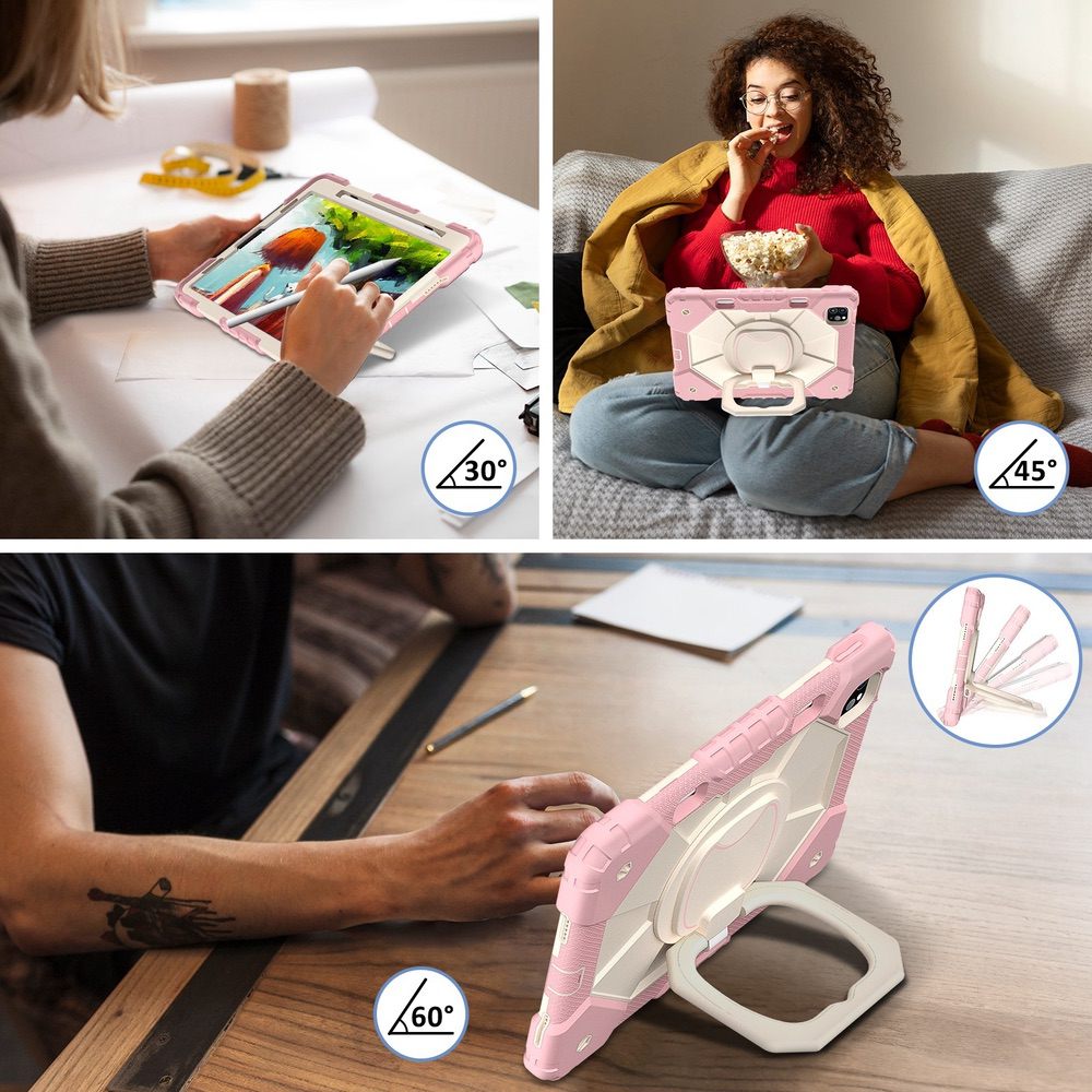 iPad Air 5 2022 / iPad Air 4 2020 Case With Pen Slot & Strap - Rose Gold Beige