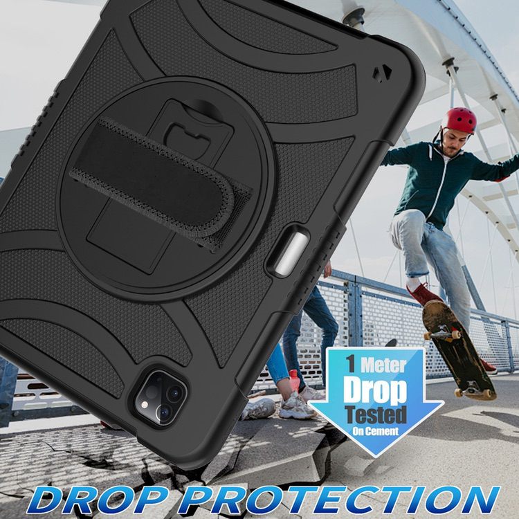 iPad Pro 11 2022/2021/2020 Case Shockproof With Pen Slot & Shoulder Strap - Black