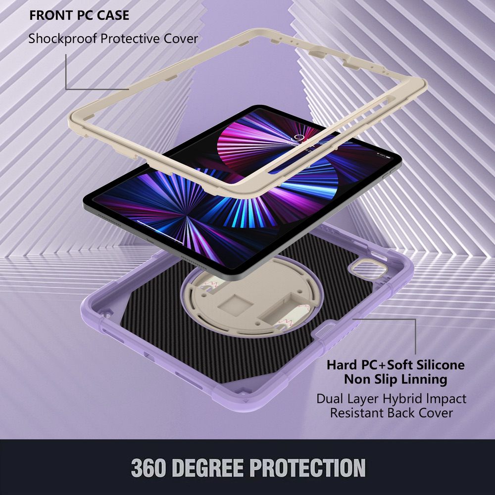 iPad Pro 11 2022/2021/2020 Case Shockproof With Pen Slot & Shoulder Strap - Purple