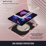 iPad Pro 11 2022/2021/2020 Case Shockproof With Pen Slot & Shoulder Strap - Rose Gold
