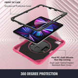 iPad Pro 11 2022/2021/2020 Case Shockproof With Pen Slot & Shoulder Strap - Rose Red