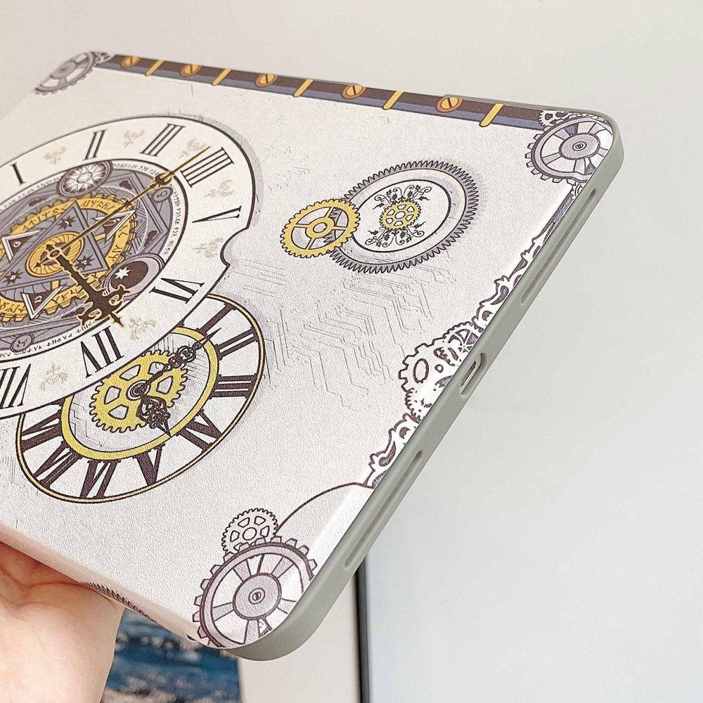 iPad Pro 12.9 2022/2021/2020 Case Painted Magnetic Split Leather - Time Clock