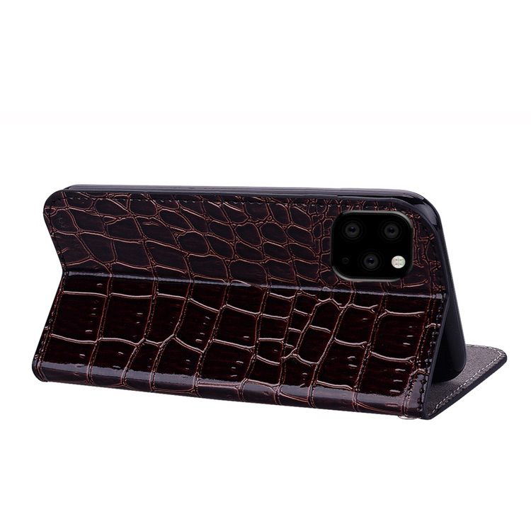 iPhone 11 Pro Case Crocodile Texture Glitter Powder Flip Wallet - Black