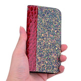 iPhone 11 Pro Case Crocodile Texture Glitter Powder Flip Wallet - Red Wine