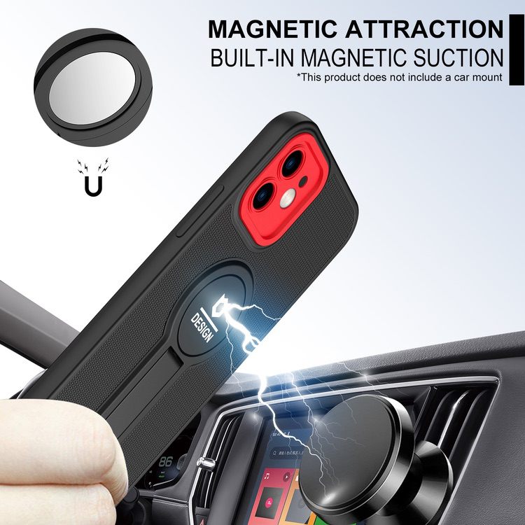 iPhone 12 Case tough and durable With Small Tail Holder - Black Red