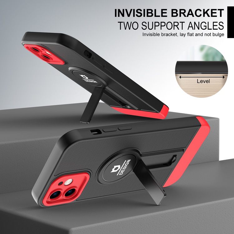 iPhone 12 Case tough and durable With Small Tail Holder - Black Red