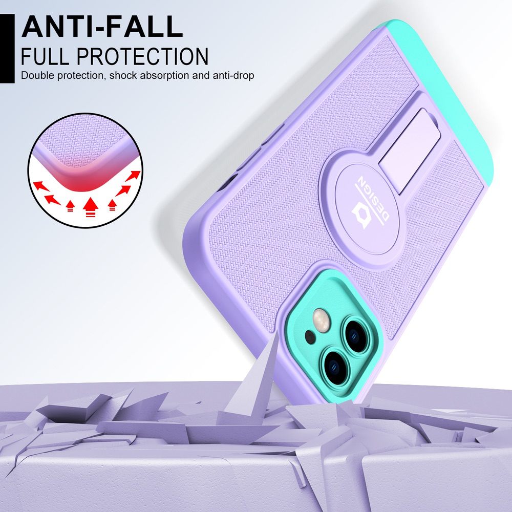 iPhone 12 Case With Small Tail Holder - Purple+Light Green