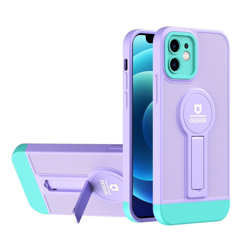 iPhone 12 Case With Small Tail Holder - Purple+Light Green