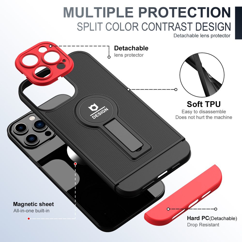 iPhone 12 Pro Max Case With Small Tail Holder - Black+Red