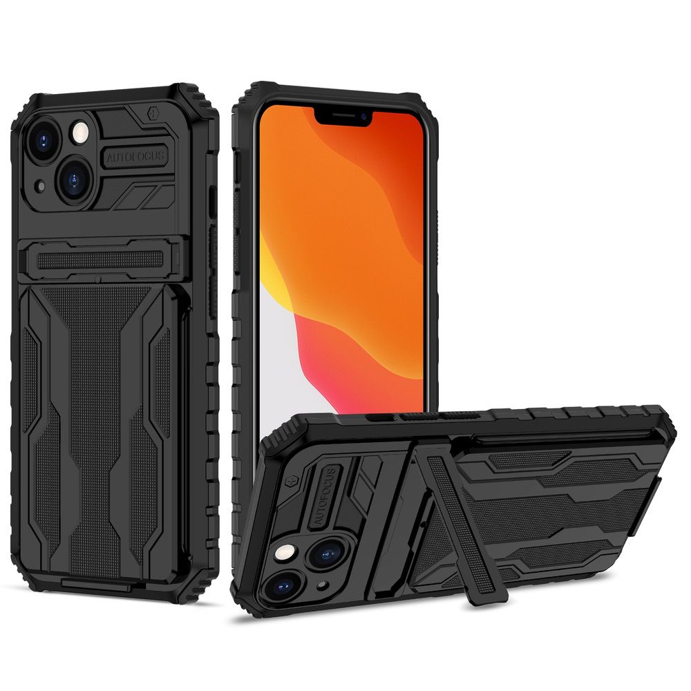 iPhone 13 Case Armor Card Wallet With Kickstand - Black