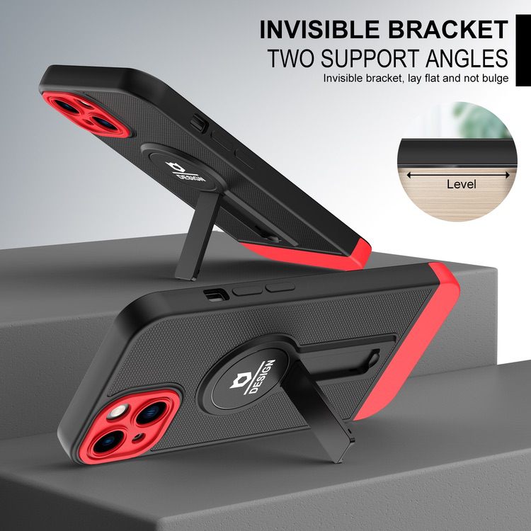 iPhone 13 Case tough and durable With Small Tail Holder - Black Red