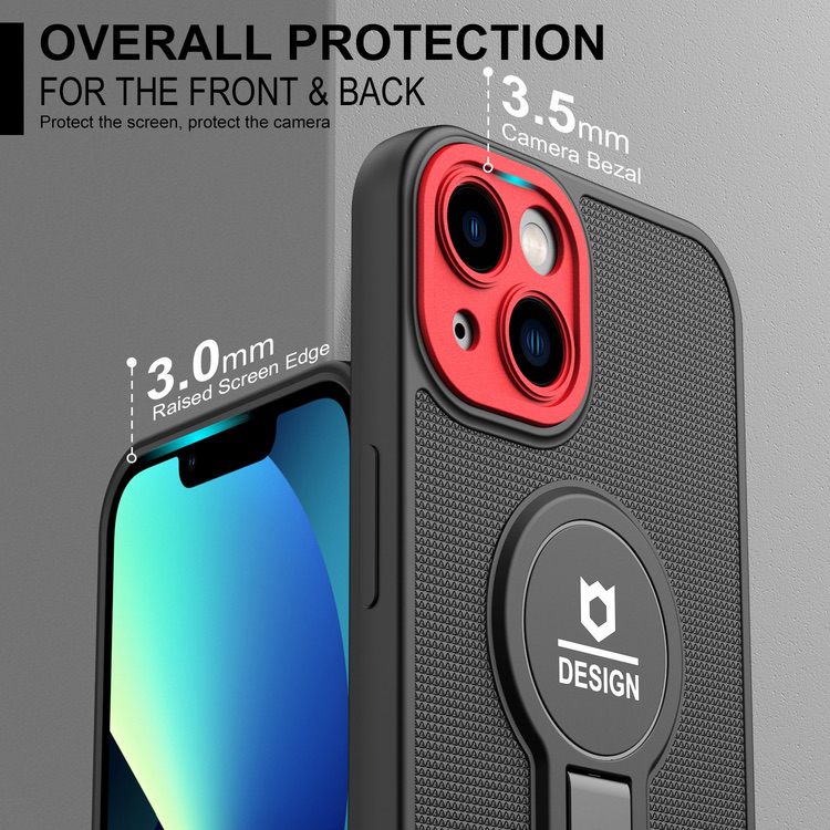 iPhone 13 Case tough and durable With Small Tail Holder - Black Red