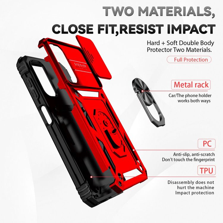 iPhone 14 Case With Camera Shield Cover - Red