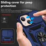 iPhone 14 Case With Metal Ring Holder & Camera Shield - Blue