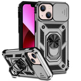 iPhone 14 Case With Metal Ring Holder & Camera Shield - Silver