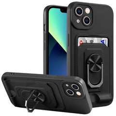 iPhone 14 Case With Metal Ring Holder & one card slot - Black