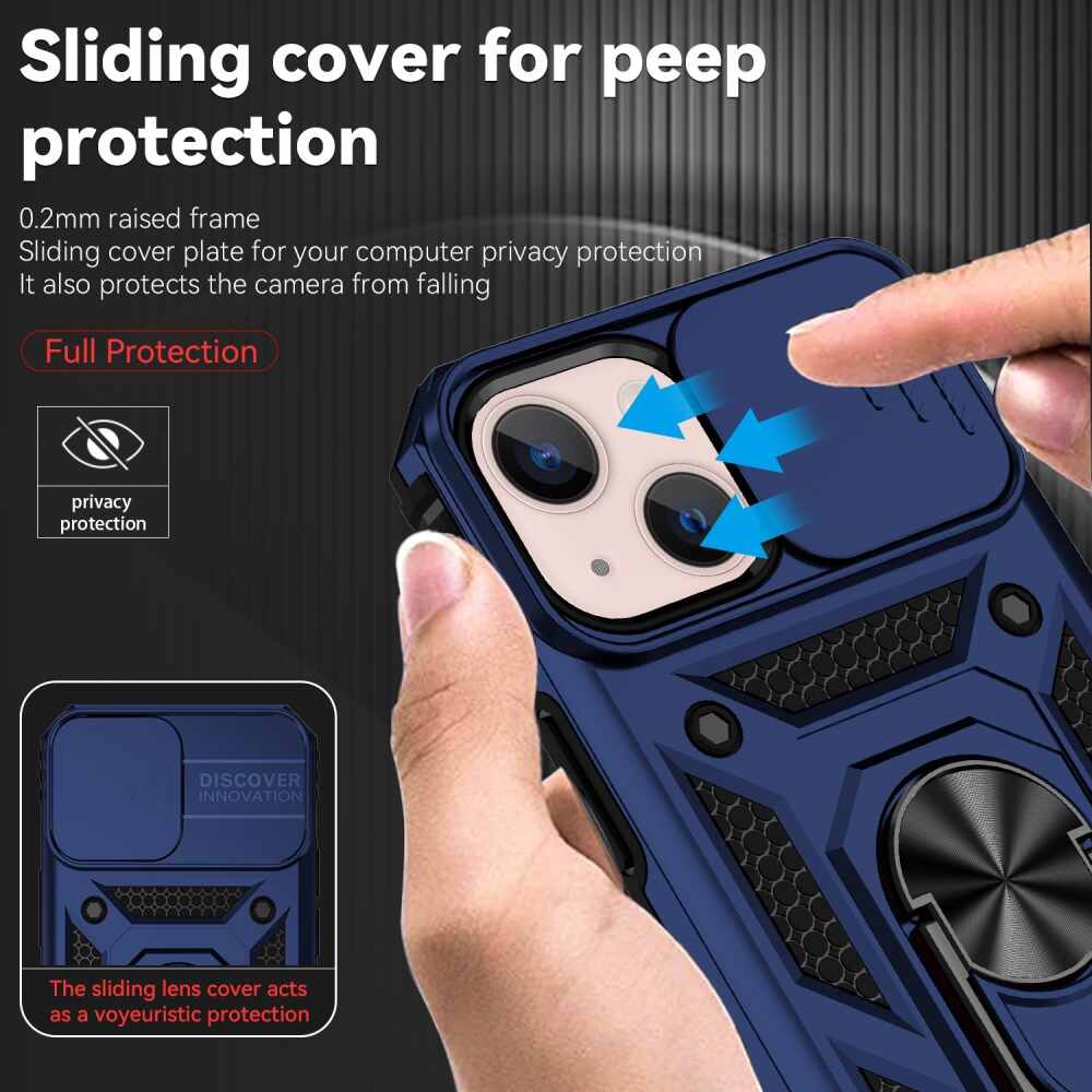 iPhone 14 Plus Case With Metal Ring Holder & Camera Shield - Blue