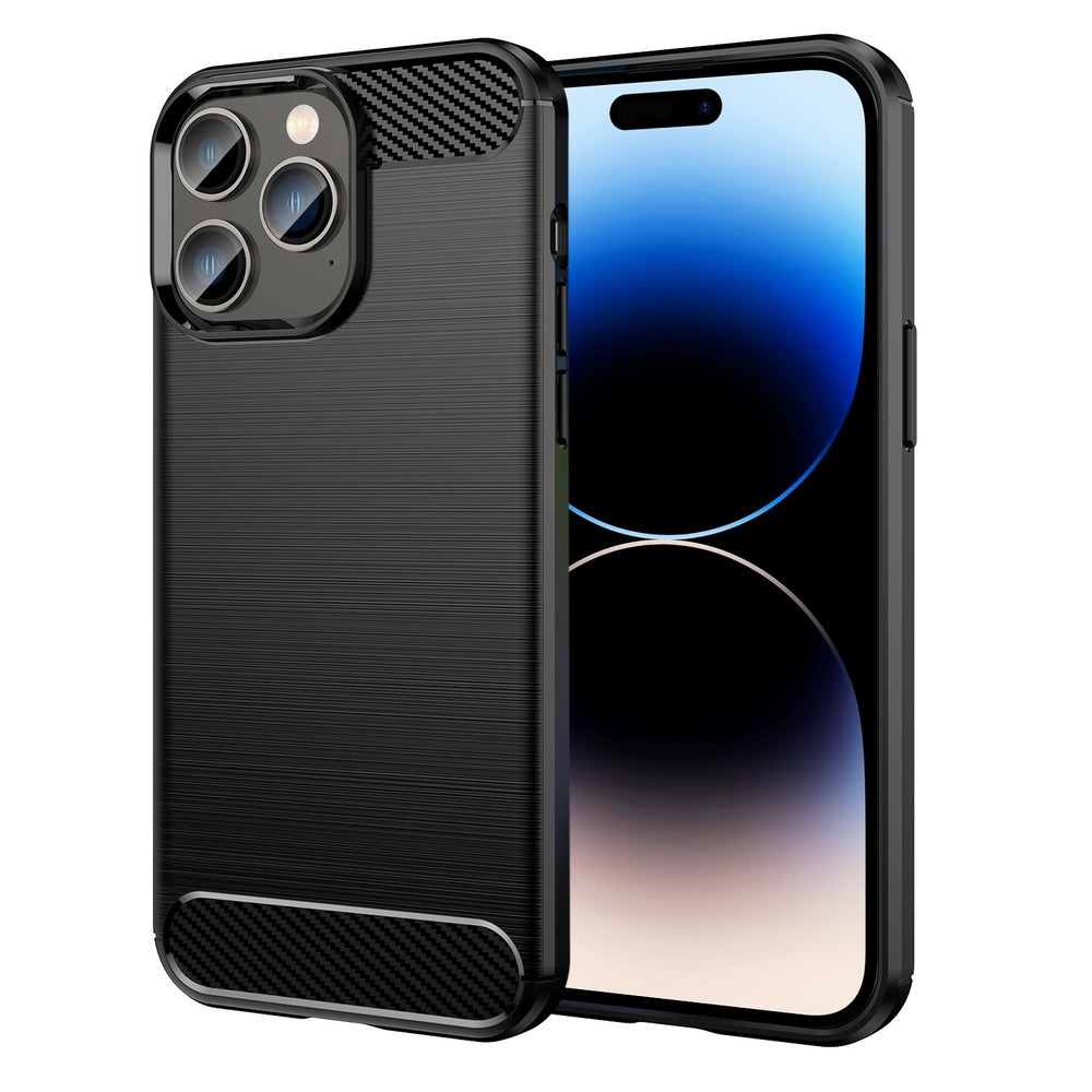 iPhone 14 Pro Case Brushed Texture Carbon Fiber TPU - Black