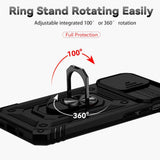 iPhone 14 Pro Case With Camera Shield and Ring Holder - Black