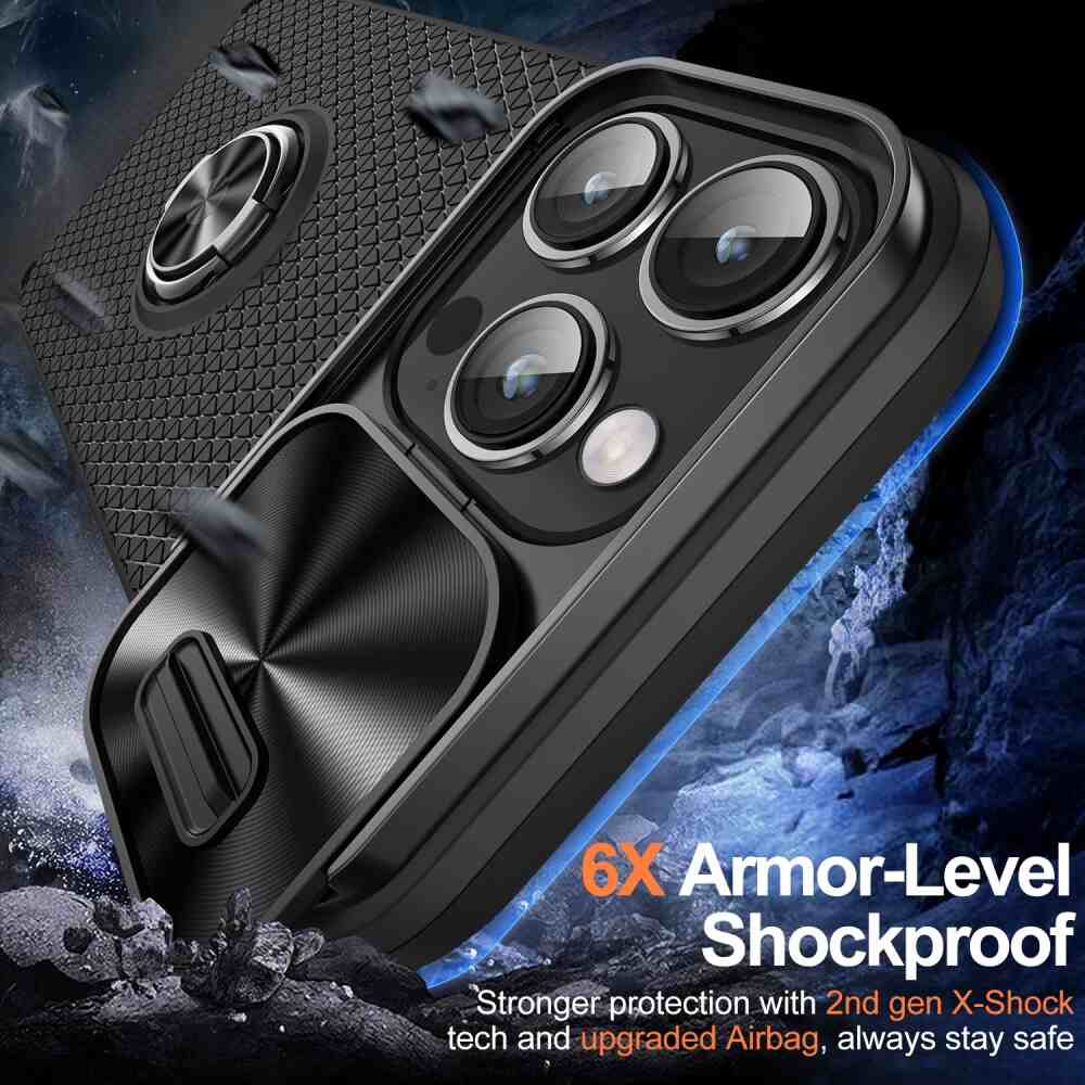 iPhone 14 Pro Case With Metal Ring Holder - Black
