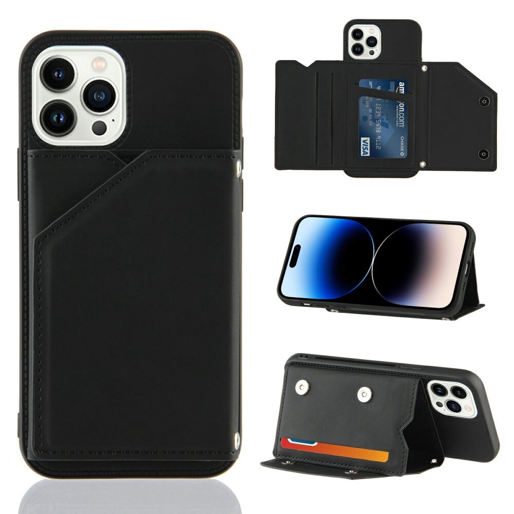 iPhone 14 Pro Max Case Made With PU Leather + TPU + PC - Black