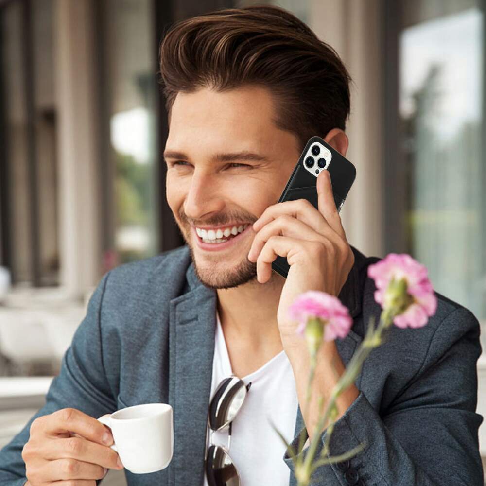 iPhone 14 Pro Max Case Made With PU Leather + TPU + PC - Black