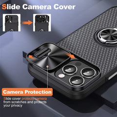iPhone 14 Pro Max Case Sliding Camshield Armor with Ring Holder (Black)