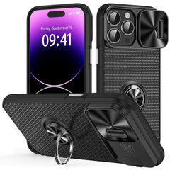 iPhone 14 Pro Max Case Sliding Camshield Armor with Ring Holder (Black)