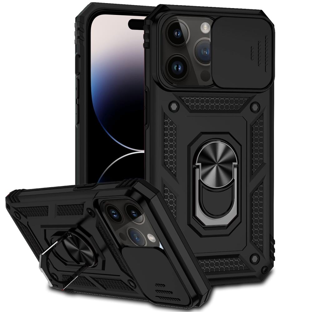 iPhone 14 Pro Max Case With Metal Ring Holder - Black