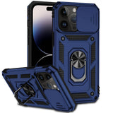 iPhone 14 Pro Max Case With Metal Ring Holder & Camera Shield - Blue