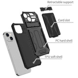 iPhone 15 Case Armor Card Wallet With Kickstand - Black