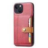 iPhone 15 Case Calfskin Texture PU Leather with 5 Card Slots - Red