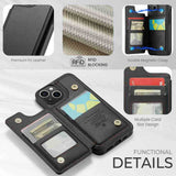 iPhone 15 Case CaseMe C22 PU Leather With 4 Card Slots - Black