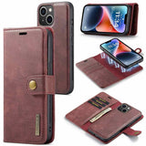iPhone 15 Case DG.MING Magnetic Detachable Wallet Case - Red