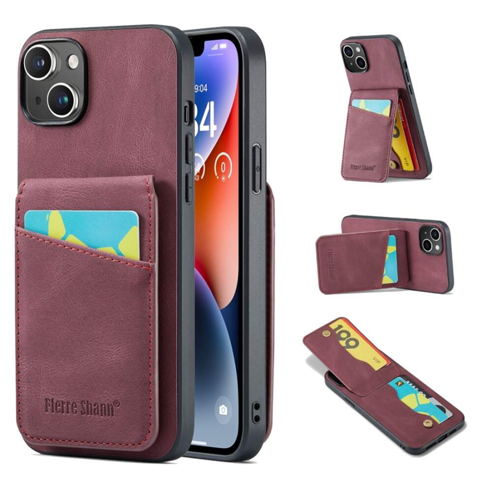 iPhone 15 Case Fierre Shann With Five card slots - Wine Red