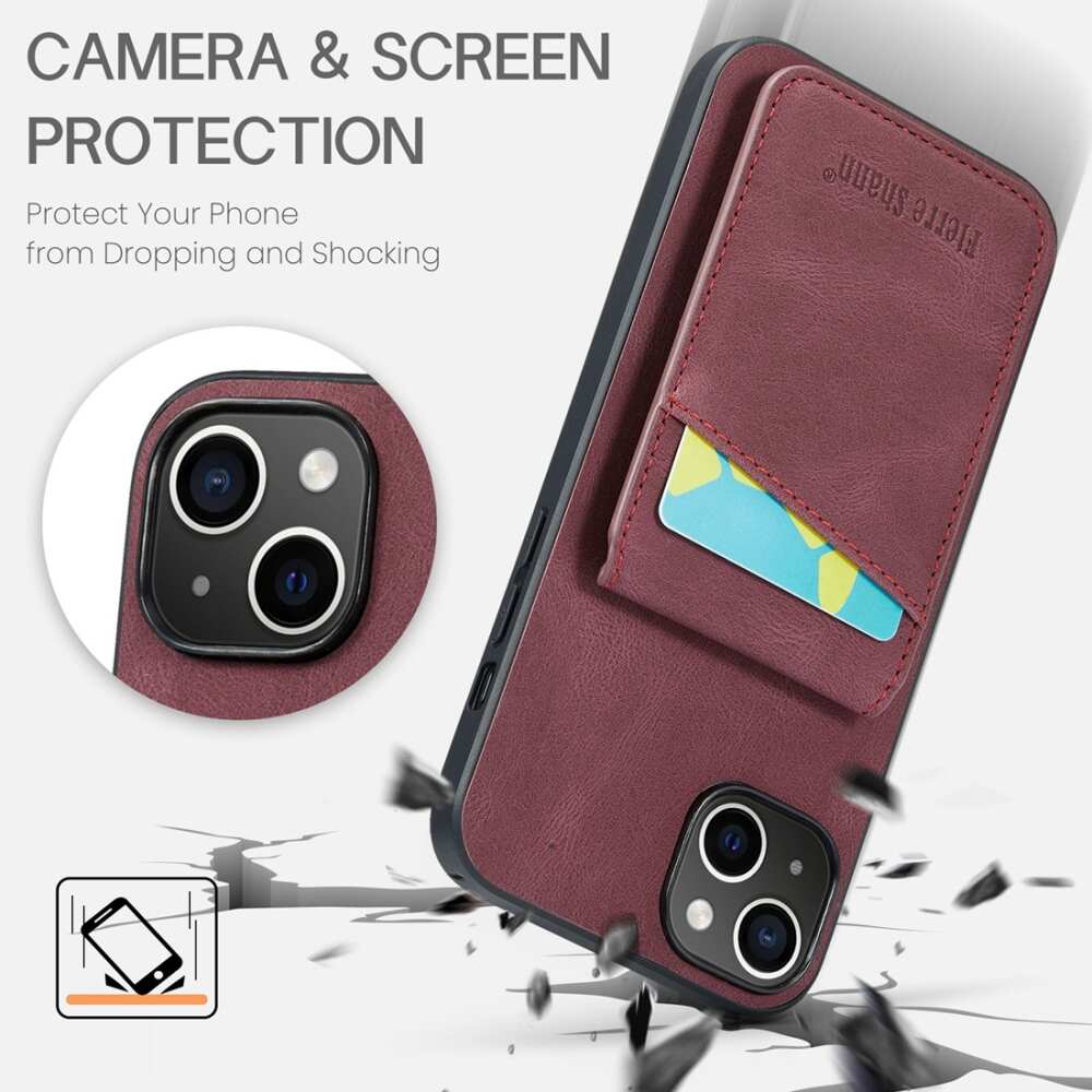 iPhone 15 Case Fierre Shann With Five card slots - Wine Red