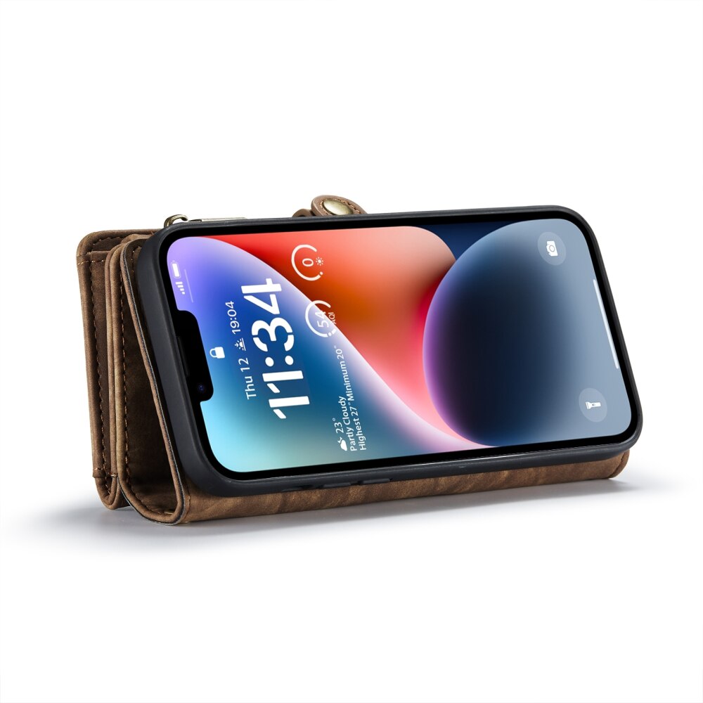 iPhone 15 Case Multi-slot Detachable Protective Wallet - Brown