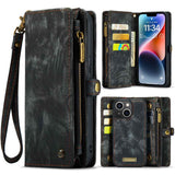 iPhone 15 Case Multi-slot Detachable Wallet Case - Black