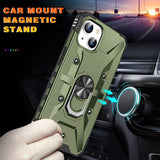 iPhone 15 Case with Metal Ring Holder - Army Green