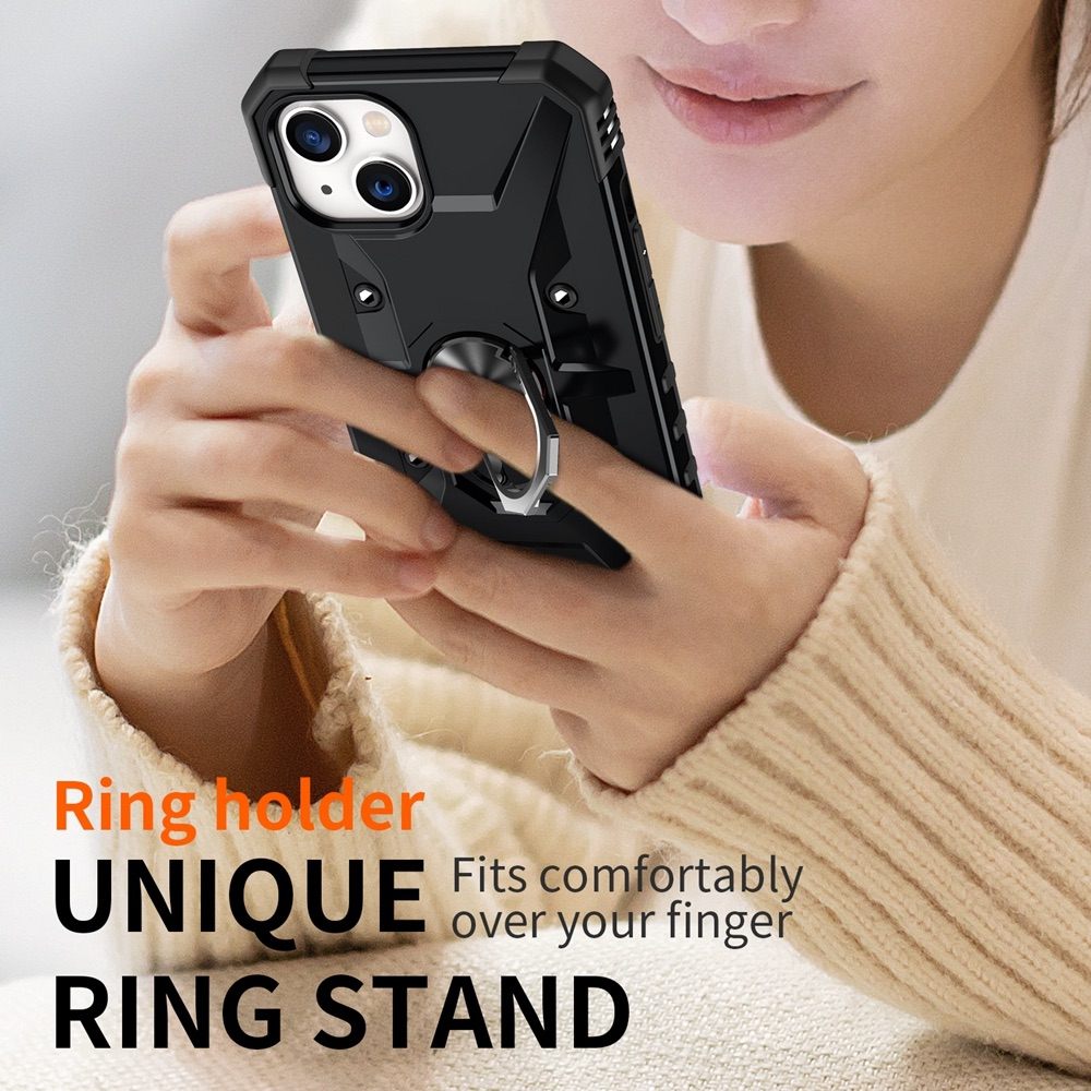 iPhone 15 Case with Metal Ring Holder - Black