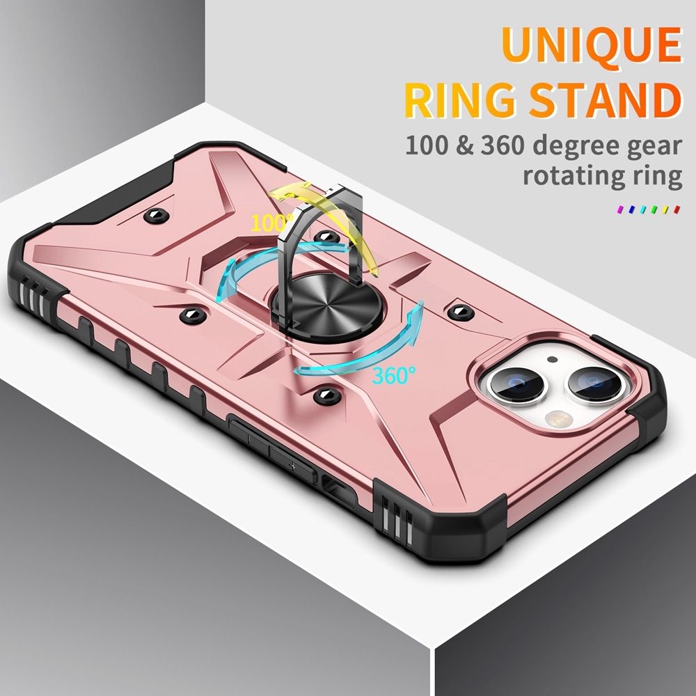 iPhone 15 Case with Metal Ring Holder - Rose Gold