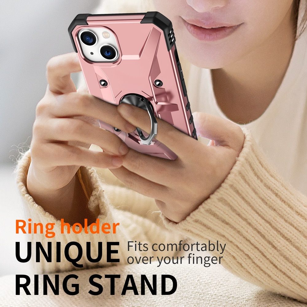 iPhone 15 Case with Metal Ring Holder - Rose Gold